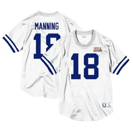 White Indianapolis Colts Peyton Manning #18 football jersey on Indianapolis Colts Mesh Crew