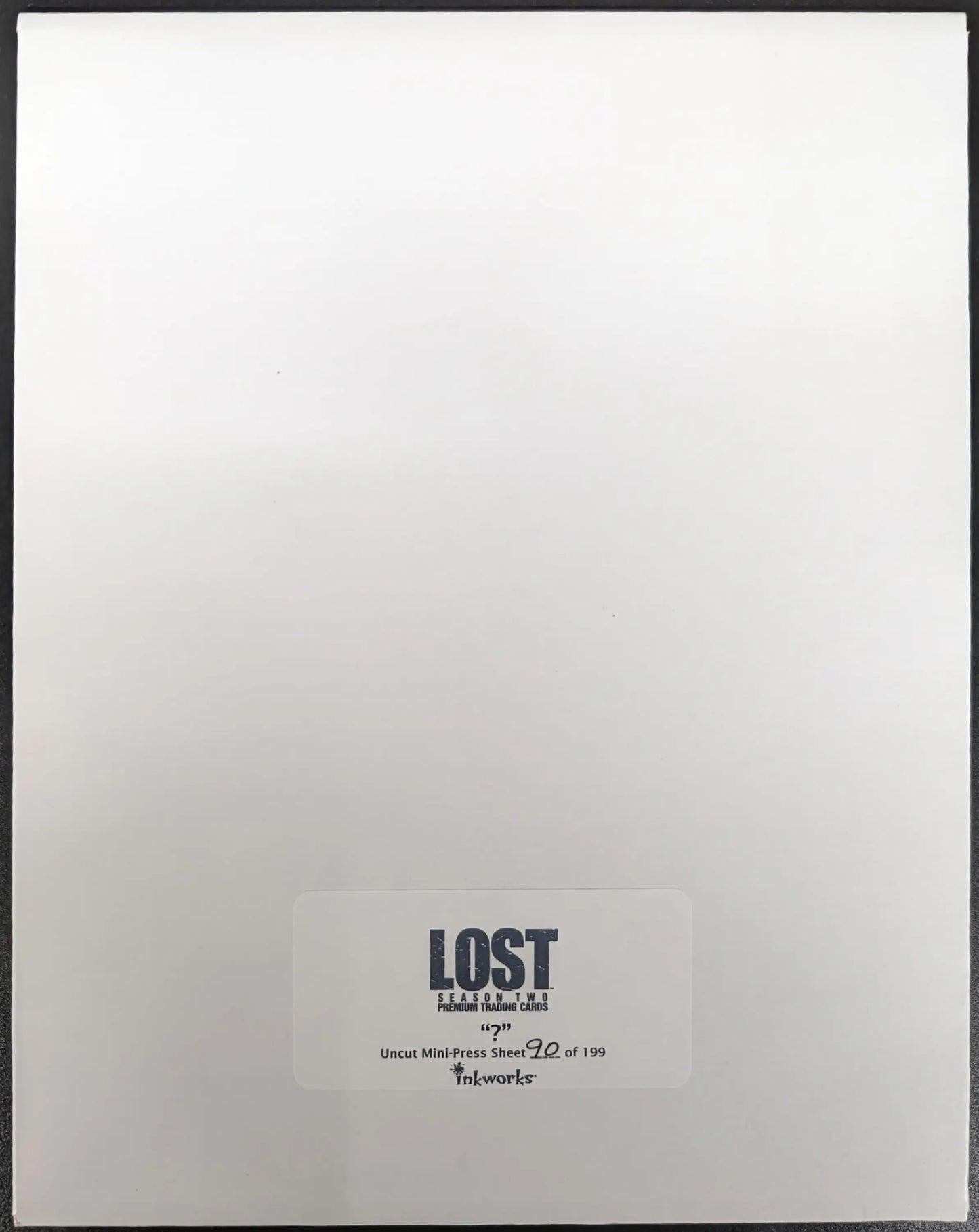 Minimalist poster featuring LOST logo on Inkworks 2006 Lost Season 2 Question Mark Uncut Sheet
