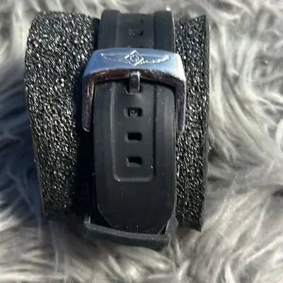 Black silicone watch strap with silver-toned buckle for Invicta Bolt stainless steel water-resistant watch