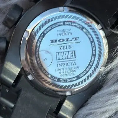 Black Invicta Bolt Zeus Marvel Limited Edition wristwatch with stainless steel bezel