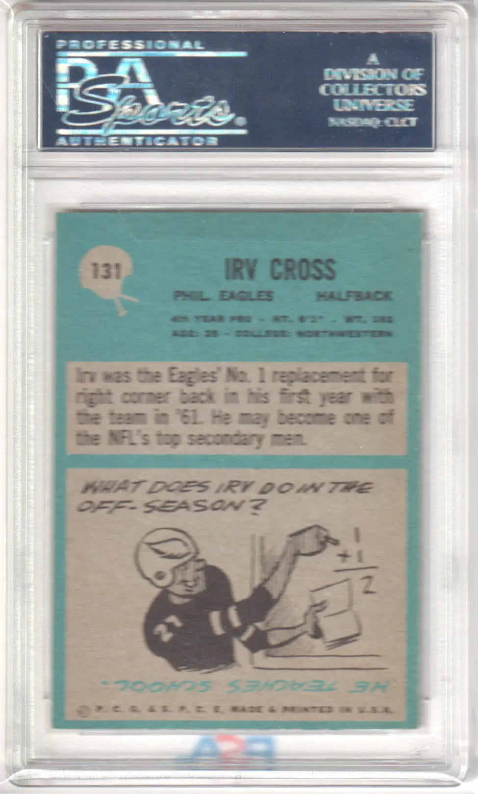 Vintage Irv Cross 1964 Philadelphia football trading card graded PSA 9 MINT from Columbia Hobby
