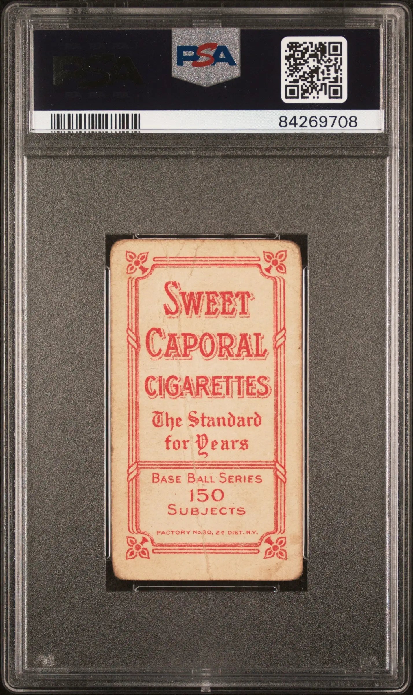 T206 Sweet Caporal cigarette card featuring red text on a light background design