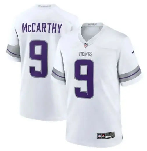 White J.J. McCarthy Minnesota Vikings Nike alternate game jersey with number 9 and MCCARTHY
