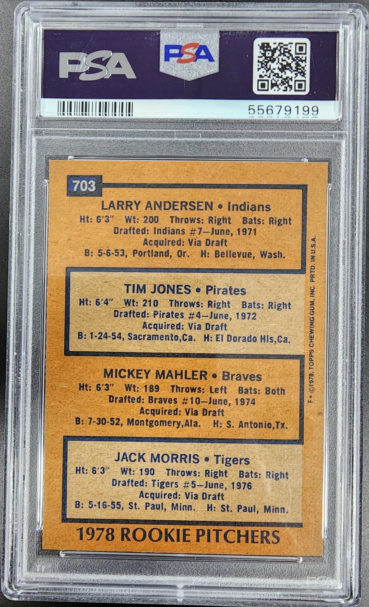 Graded 1978 Topps Jack Morris baseball card featuring rookie pitchers PSA 8 NM-MINT