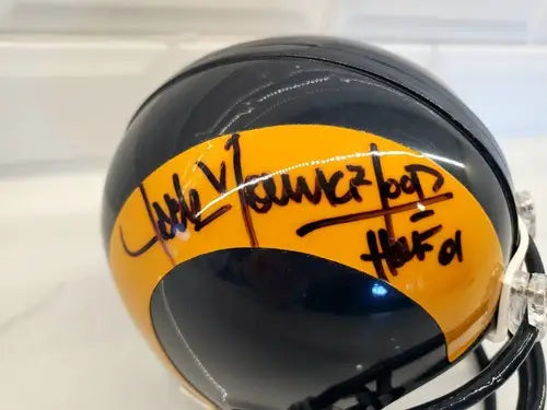 Signed Jack Youngblood LA RAMS mini helmet with JSA COA and inscription