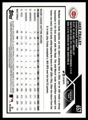 Jake Fraley baseball card from 2023 Topps #657 Cincinnati Reds product