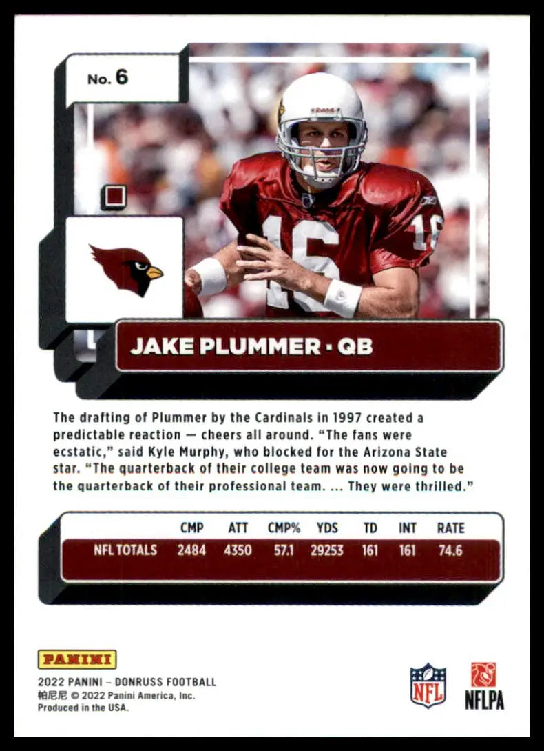 Jake Plummer football card from 2022 Donruss Arizona Cardinals collection
