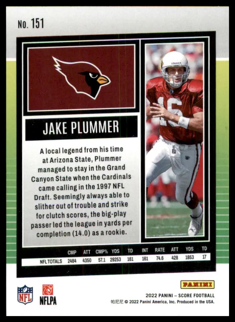 Jake Plummer football card from 2022 Score Arizona Cardinals product