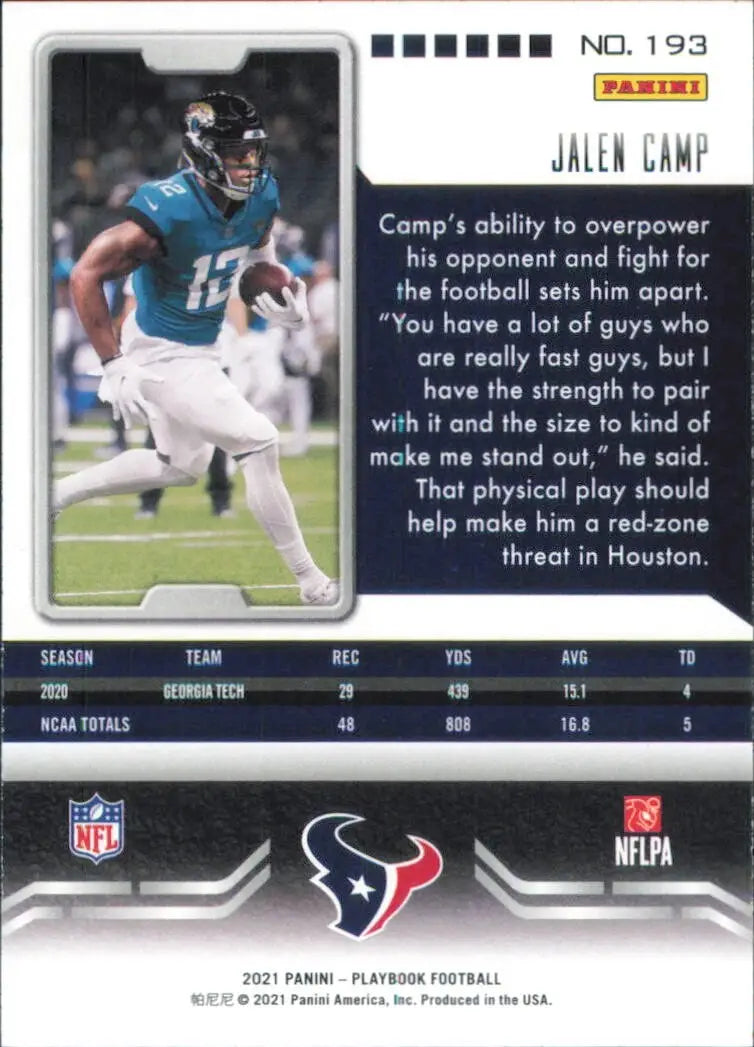 Jalen Camp Rookie 2021 Panini Playbook Orange Football Card Houston Texans