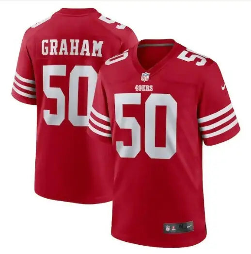 Red San Francisco 49ers Jalen Graham Nike game jersey with number 50 and GRAHAM on back