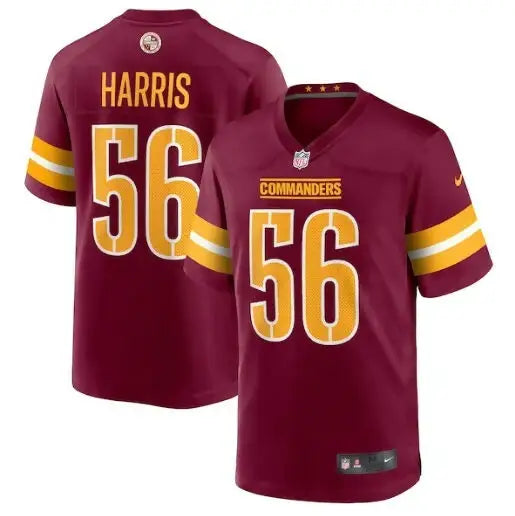Maroon Washington Commanders Nike Game Jersey with gold and white accents, number 56