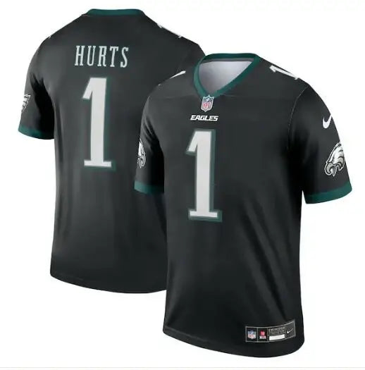 Black Philadelphia Eagles Jalen Hurts Nike Legend Jersey with Hurts 1 on front