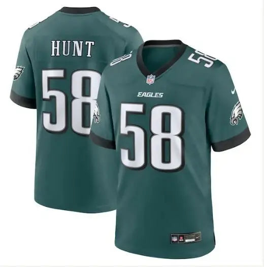 Green Jalyx Hunt Philadelphia Eagles Nike Team Game Jersey displayed in Midnight Green