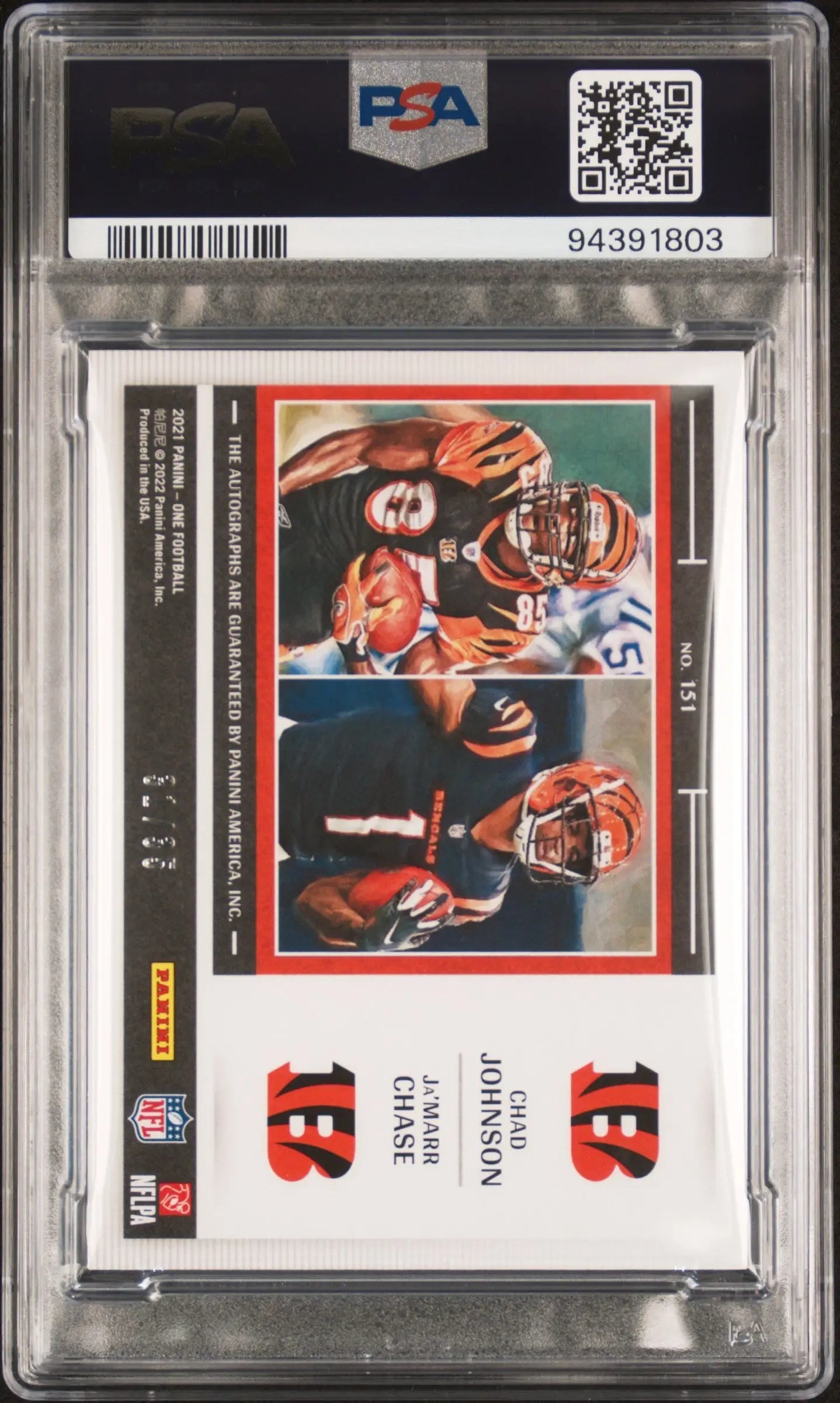 PSA-graded trading card of Ja’Marr Chase and Chad Johnson in Bengals uniforms