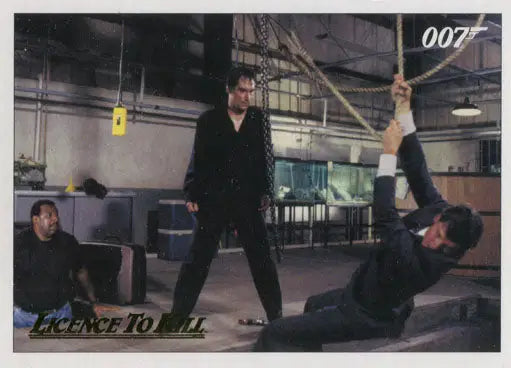 Trading card showcasing action from James Bond movie in gold parallel design