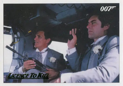 Two men in tuxedos with guns inside a vehicle, featured in Gold Parallel Chase Card