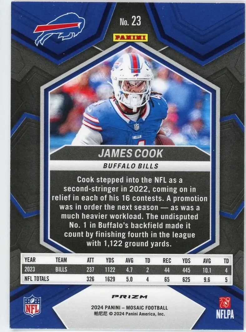 James Cook Buffalo Bills football card from 2024 Panini Mosaic series