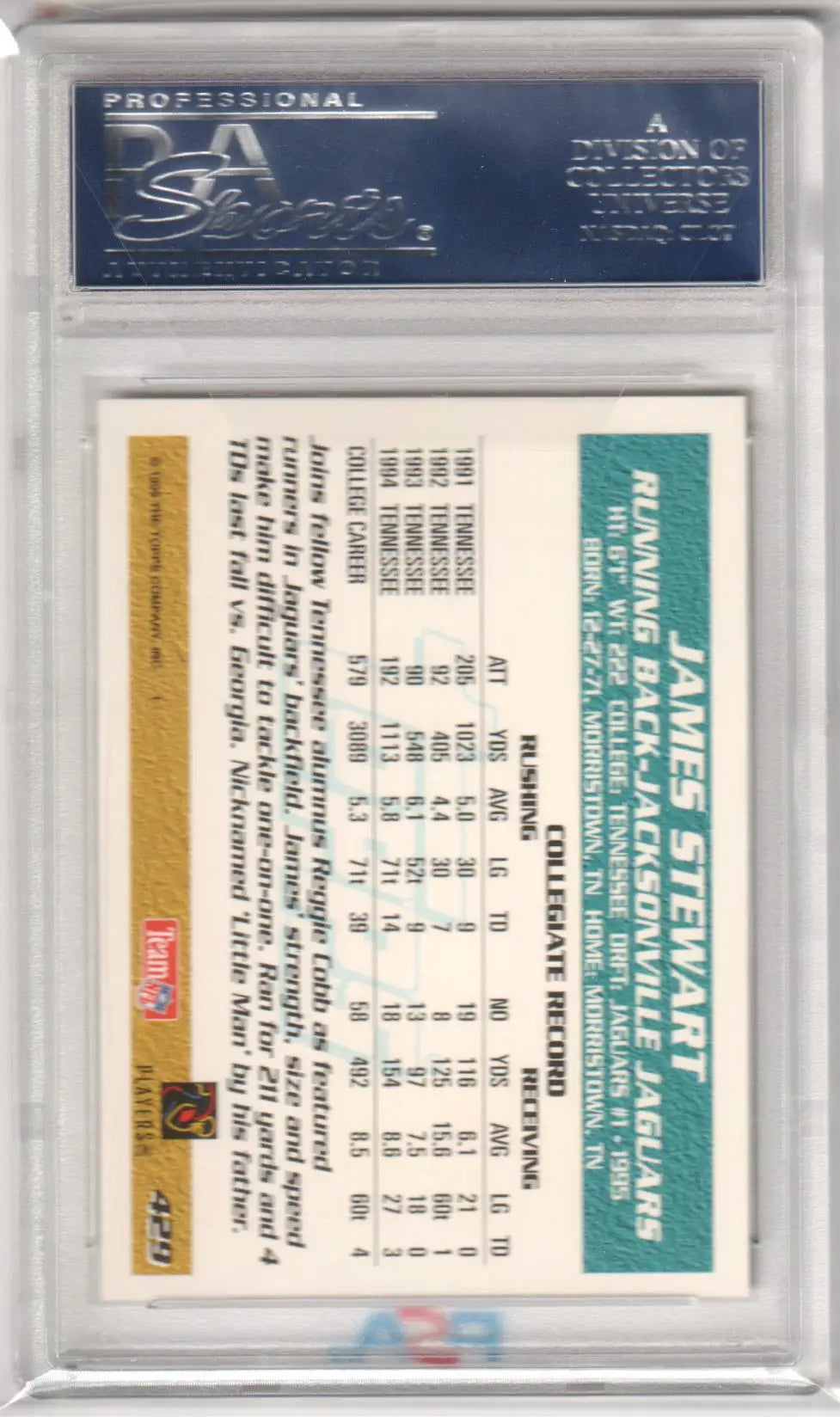 Graded James Stewart 1995 Topps Panthers Inaugural PSA 10 Gem Mint football card