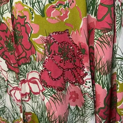 Pink floral patterned fabric with sequins from Jamie S Casuals pink floral blouse size large
