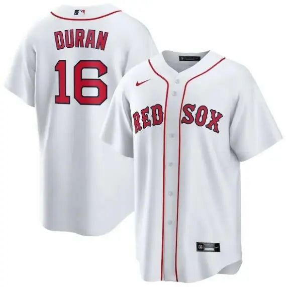 White Boston Red Sox Jarren Duran Nike Home Replica Player Jersey displayed