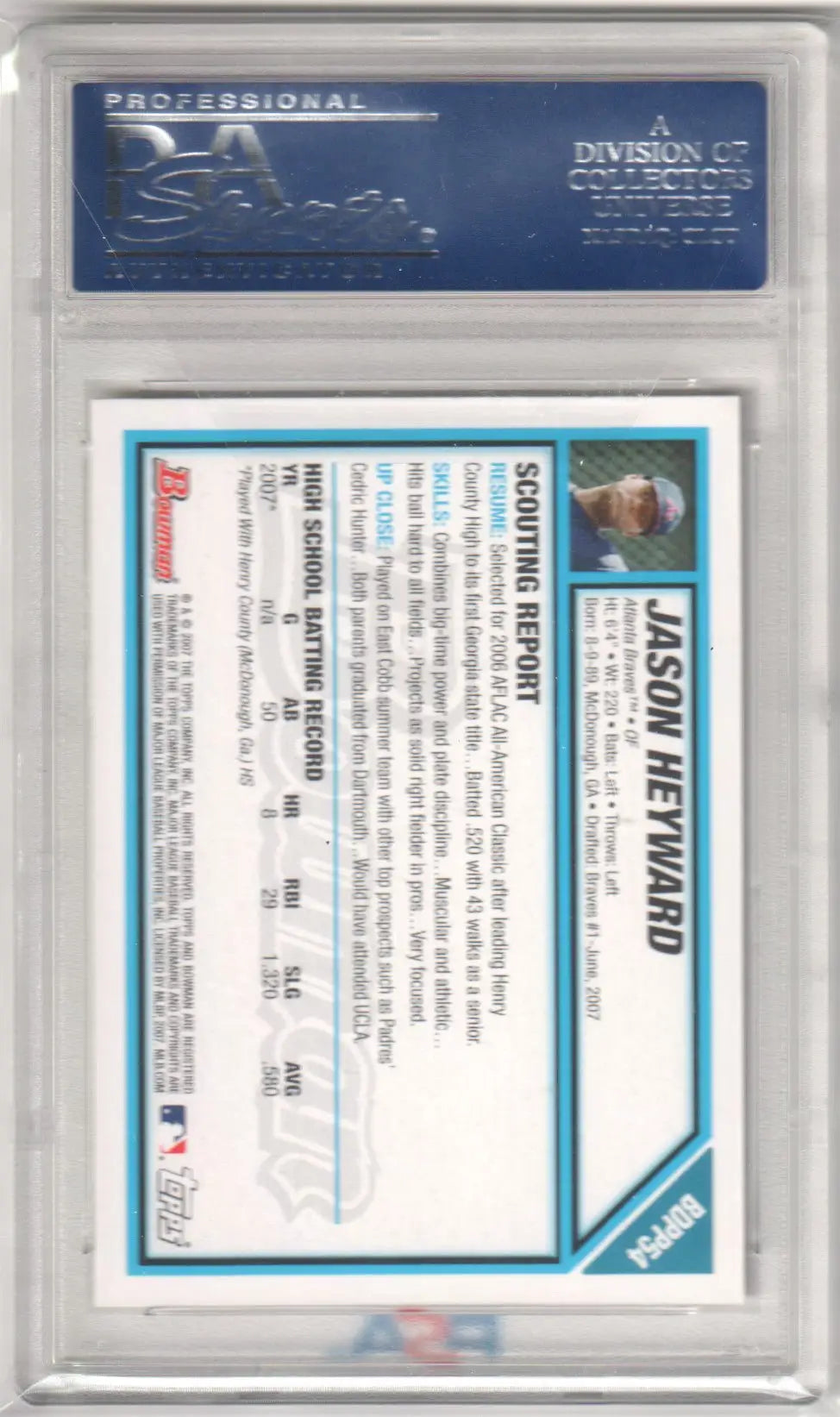 Jason Heyward baseball card from Bowman Draft Picks RC, PSA 10 GEM MINT at Columbia Hobby