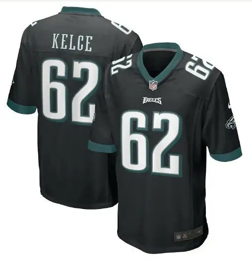 Black Philadelphia Eagles Jason Kelce Game Jersey with 62 on front and back