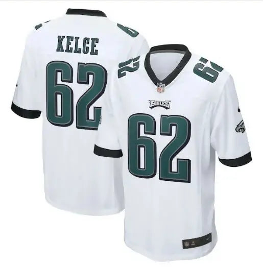 White Jason Kelce Philadelphia Eagles Nike Game Jersey with 62 on front and back