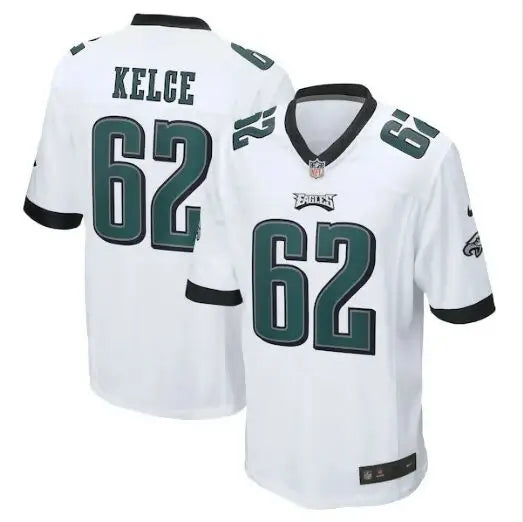 White Philadelphia Eagles Jason Kelce Game Jersey with 62 on front and back