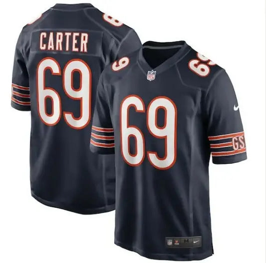 Dark blue Chicago Bears Nike Game Player Jersey with number 69 and Carter on back