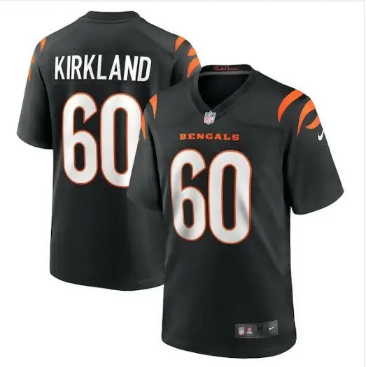 Black Cincinnati Bengals Jaxson Kirkland Nike Game Jersey with number 60 on back