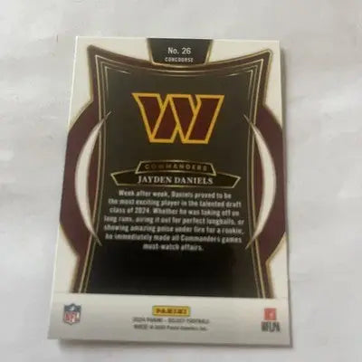 Football trading card with dark brown and white border from Jayden Daniels Panini Select Rookie