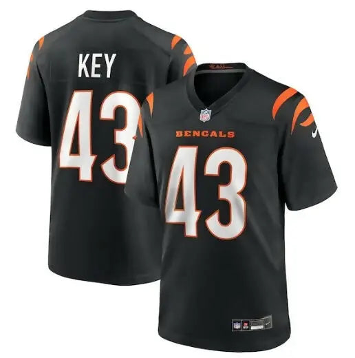 Black Cincinnati Bengals Jaylen Key Nike Game Jersey with number 43 and name KEY