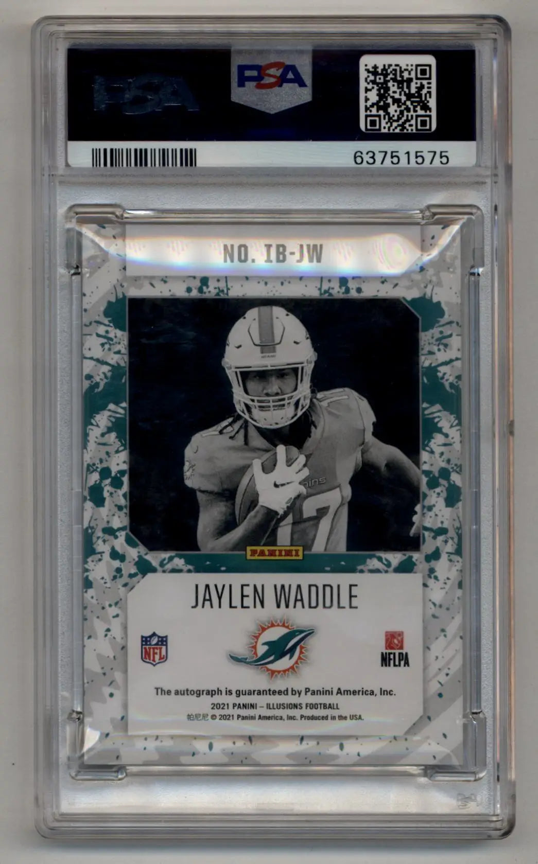 PSA-graded Jaylen Waddle 2021 Illusions Ink Blots Red card with teal accents