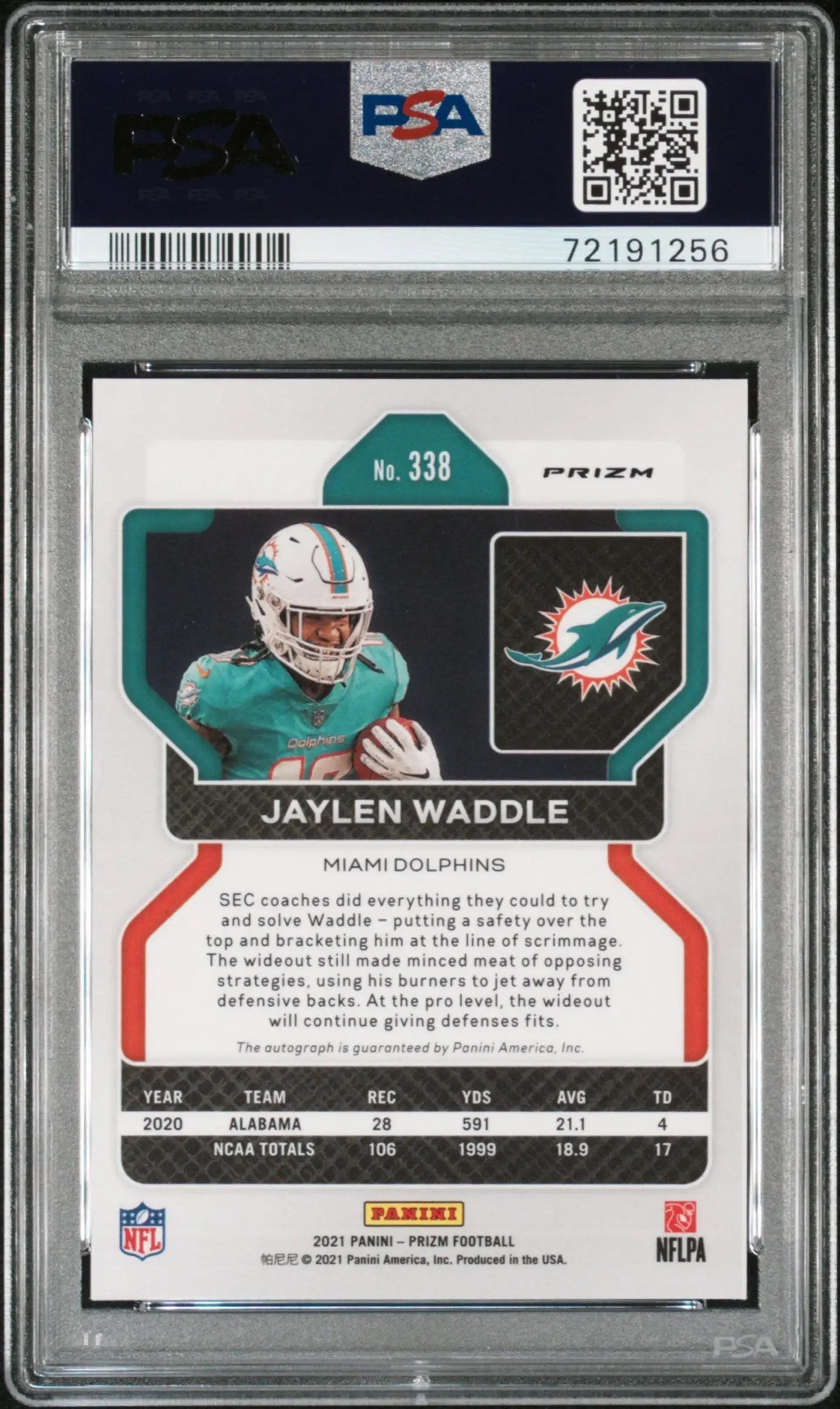 Jaylen Waddle 2021 Panini Prizm No Huddle Auto PSA 10 Auto 10 - Singles