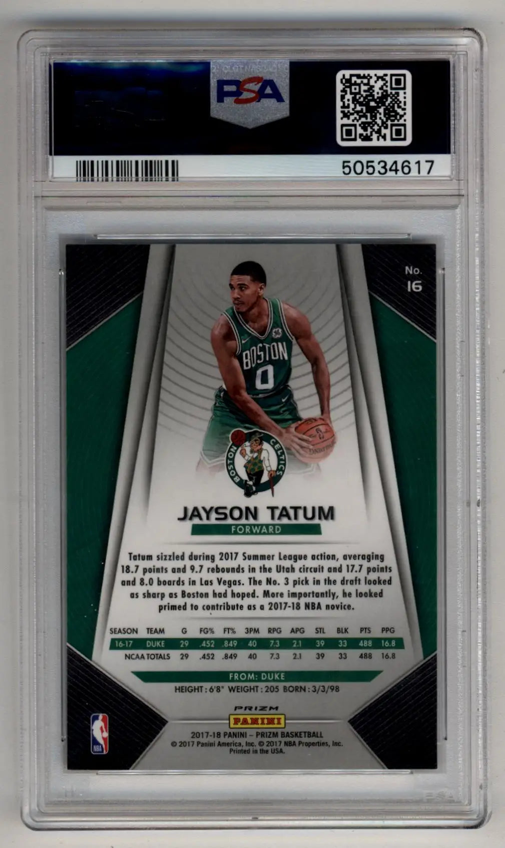 Jayson Tatum 2017-18 Prizm Silver #16 PSA 10 Gem Mint 4617 - Singles