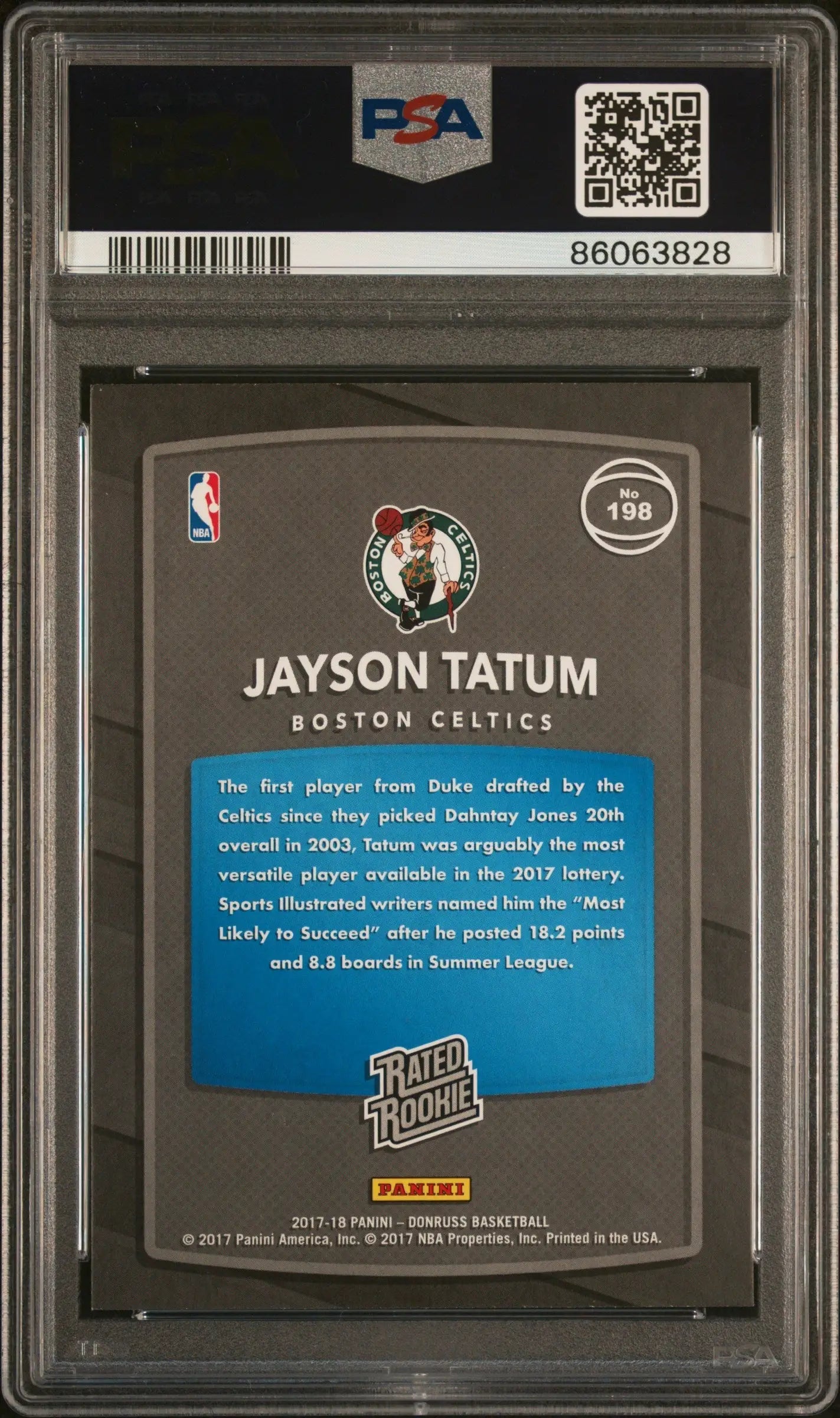 Graded Jayson Tatum Boston Celtics rookie basketball card in Gem Mint condition for trading