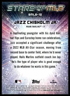 Baseball trading card of Jazz Chisholm Jr. from Miami Marlins 2024 Topps Stars of MLB