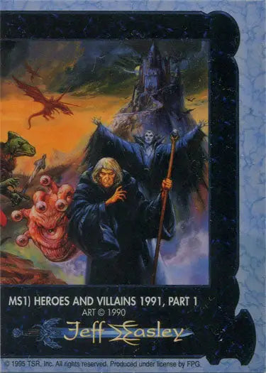 Fantasy trading card featuring wizards, creatures, and a castle in a fiery sky, Metallic Storm Chase