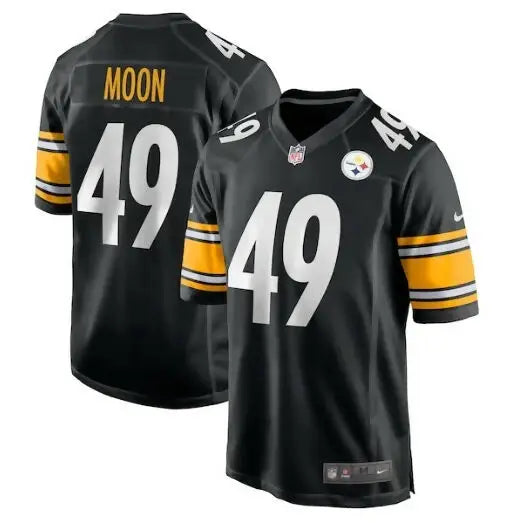 Black Pittsburgh Steelers Jeremiah Moon NFL jersey with number 49 and MOON on back