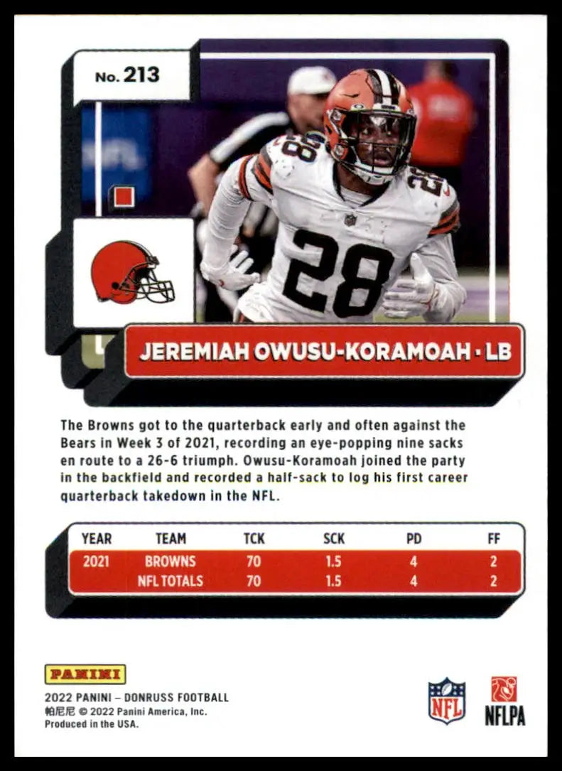 Jeremiah Owusu-Koramoah 2022 Donruss football card Cleveland Browns product display