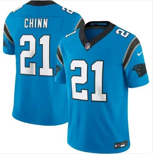 Blue Jeremy Chinn Carolina Panthers Nike Vapor F.U.S.E. Limited Jersey on display