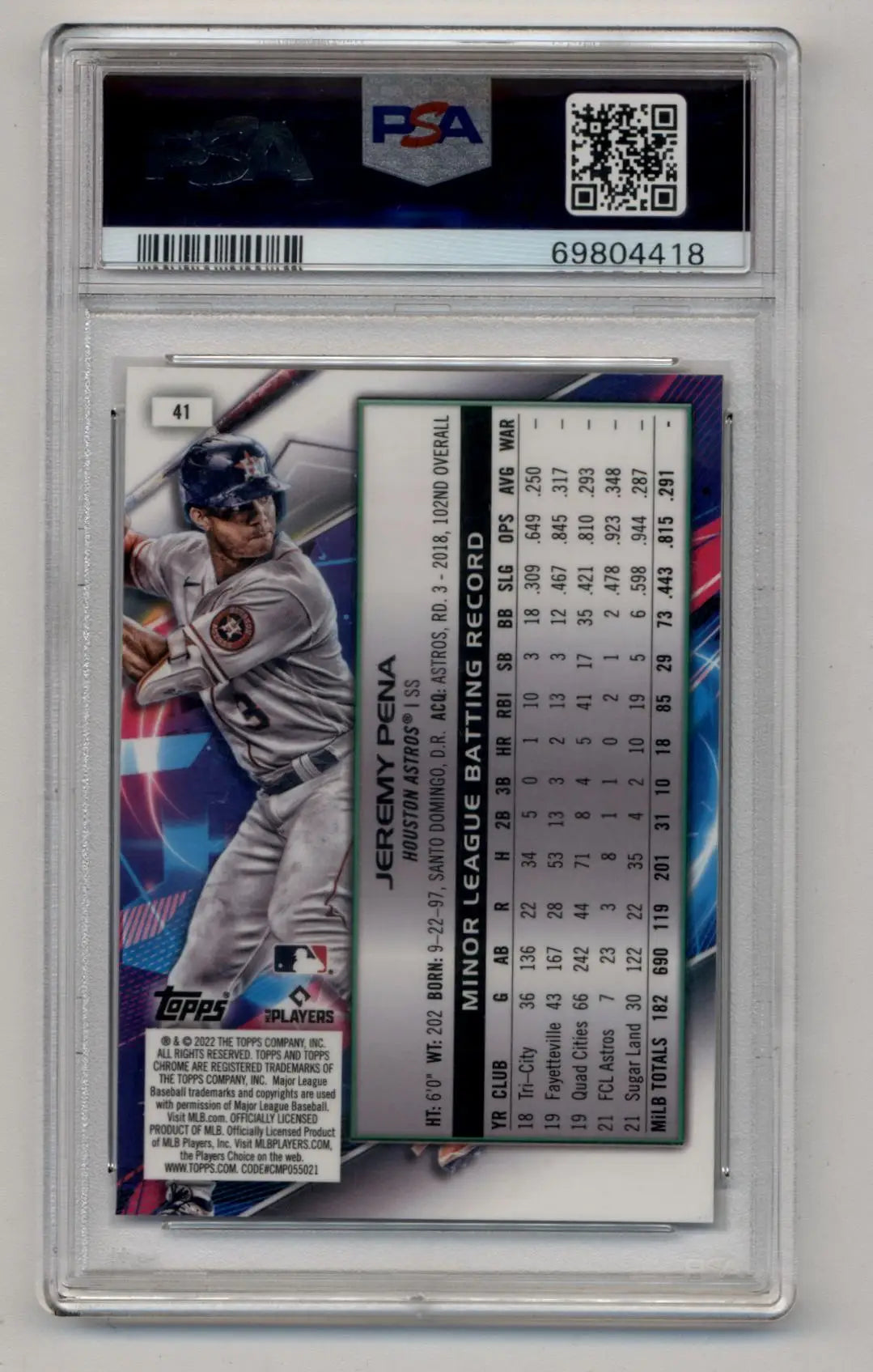 Graded Jeremy Pena 2022 Topps Cosmic Chrome Nucleus Refractor PSA 10 Gem Mint