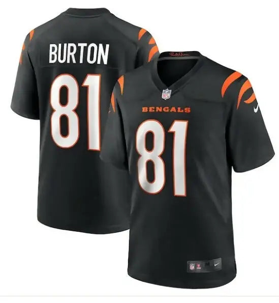 Black Cincinnati Bengals Jermaine Burton Nike Game Jersey with name BURTON and number 81