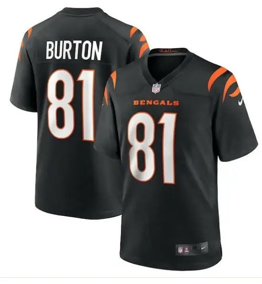 Black Cincinnati Bengals Jermaine Burton Nike Game Jersey with name BURTON and number 81