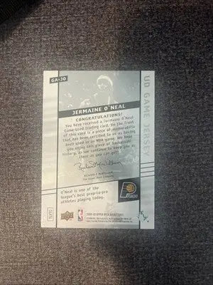 Jermaine ONeal game-used jersey card from Upper Deck UD Game NBA Basketball collection