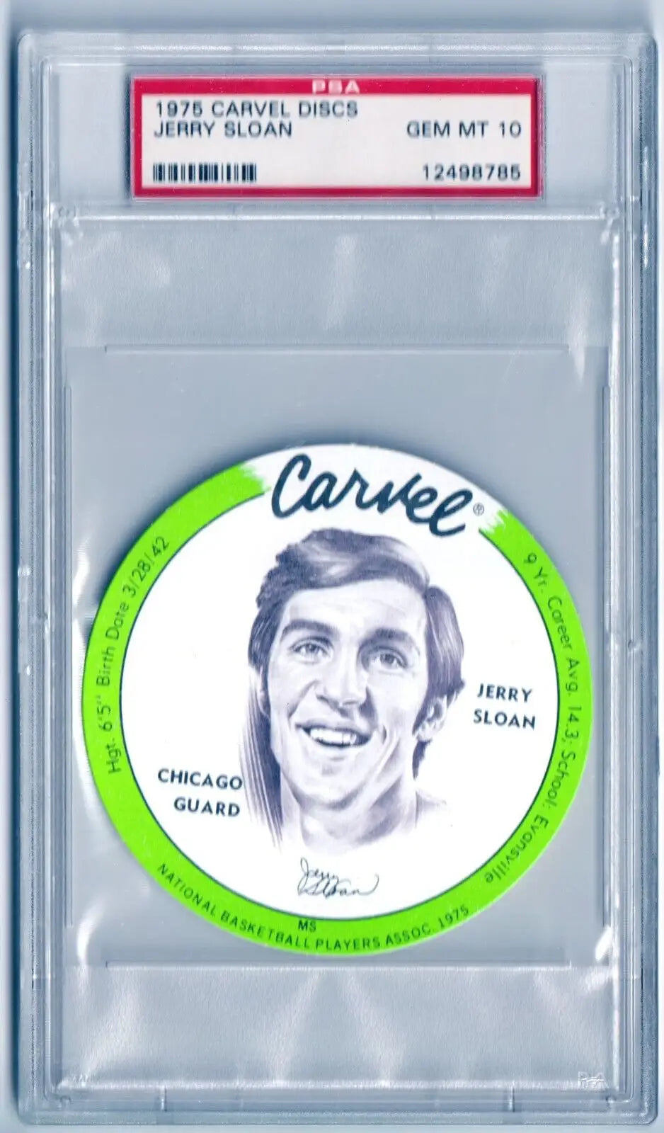 Graded 1975 Carvel Discs Jerry Sloan basketball card single card from Columbia Hobby eBay store