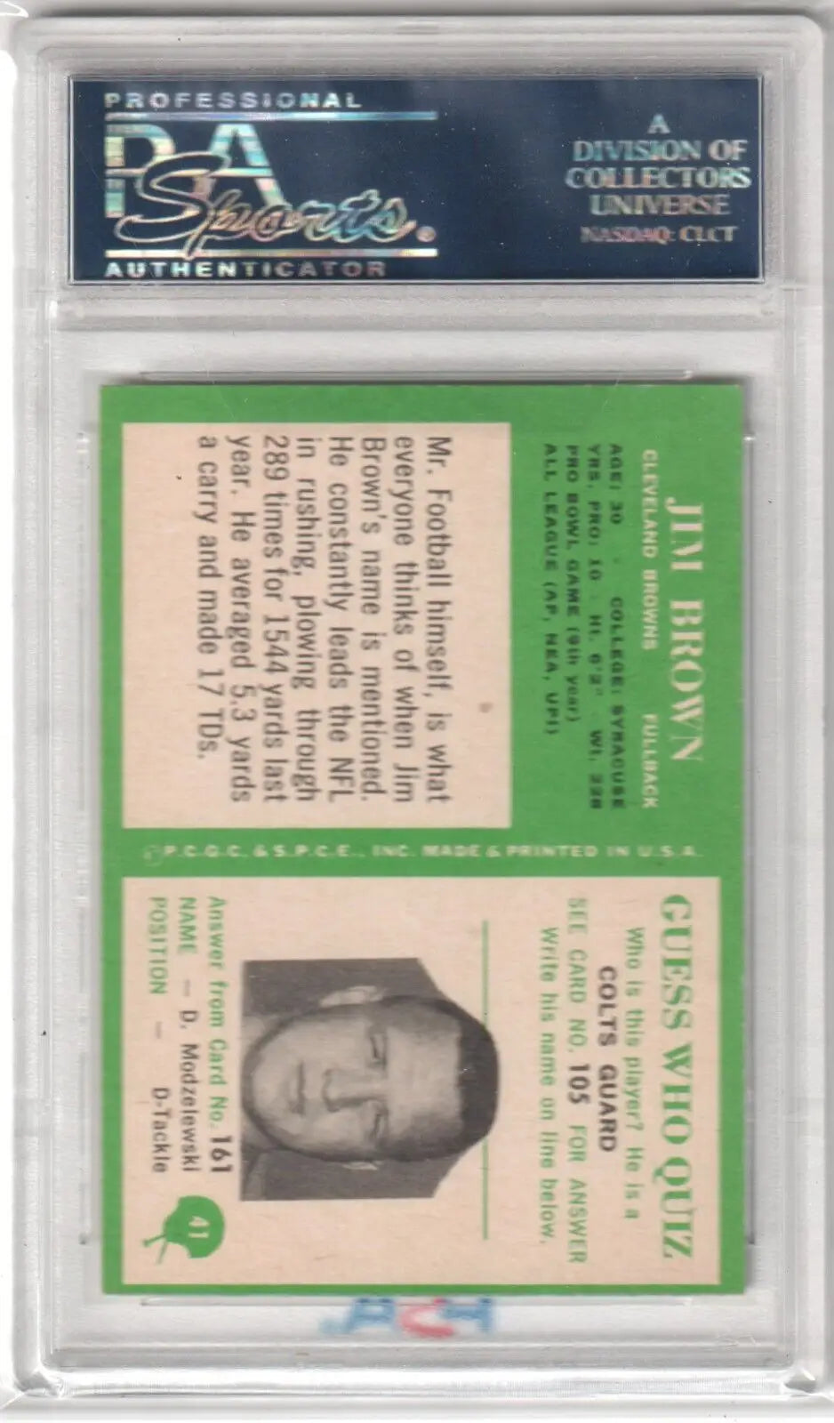 Graded Jim Brown 1966 Philadelphia football card from Columbia Hobby eBay store