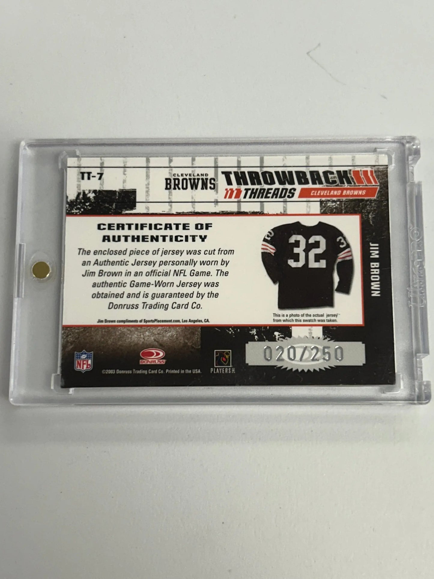 NFL Browns Jim Brown 2003 Donruss Elite Throwback Threads Patch Auto with authenticity