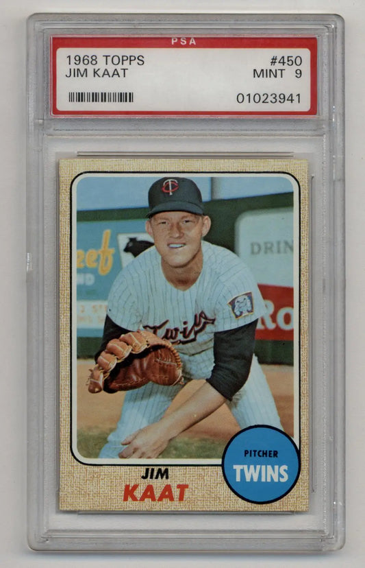 PSA-graded 1968 Topps Jim Kaat baseball card Mint 9 collectible memorabilia
