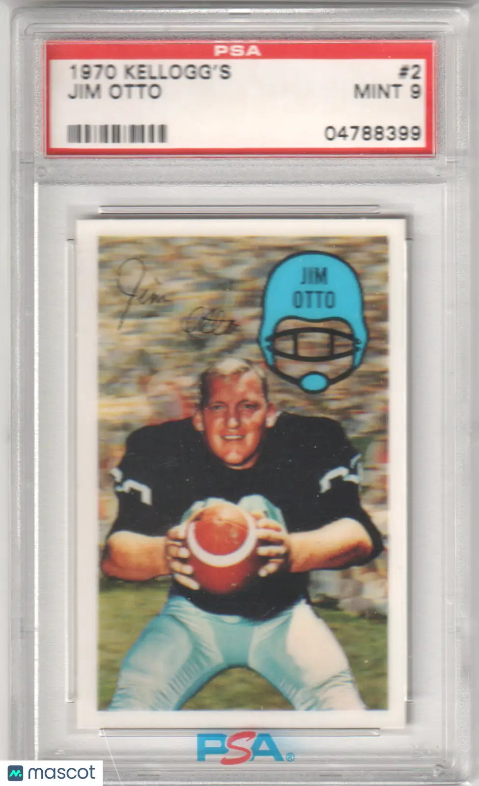 Graded 1970 Kelloggs 3D Jim Otto football card from Columbia Hobby in mint condition